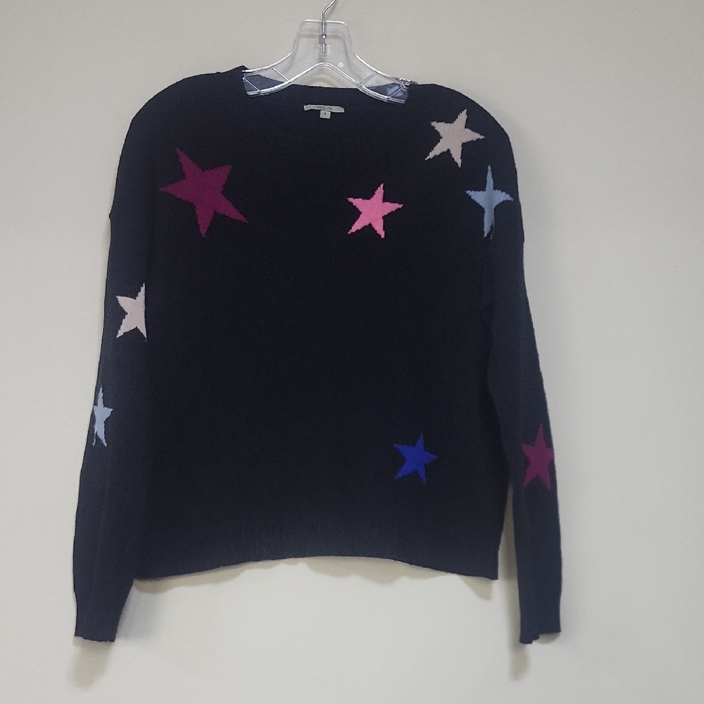 RAILS Black Wool Cashmere Presley Black Cosmo Star Crewneck Sweater